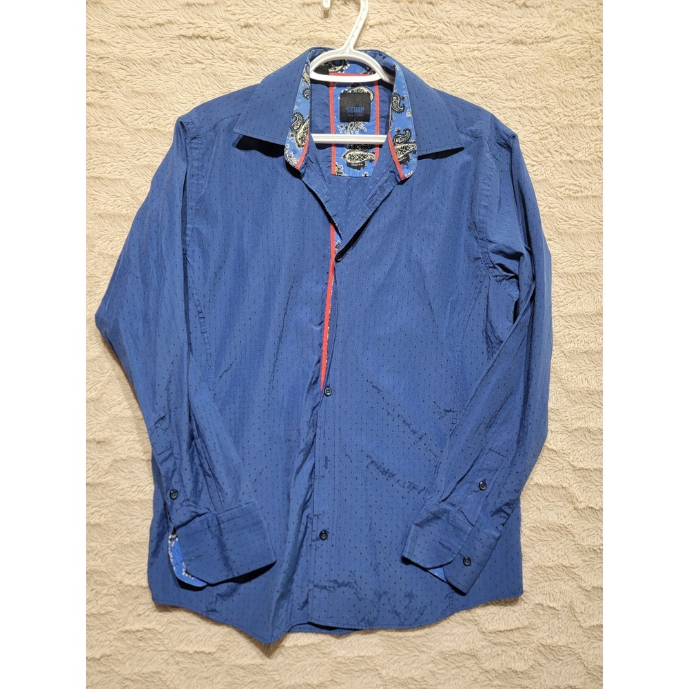 Scoop Men in Town Blue Paisley Trim Button Down Shirt Medium Long Sleeve
